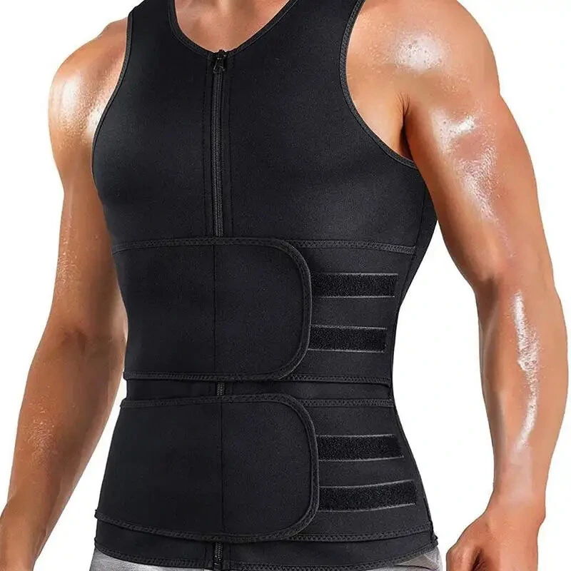 (image for) Men Body Shaper Sweat Suit Double Belt Waist Trainer Abdomen Slimming Sweat Vest Fat Burner Shapewear Tank Tops Fitness Belt